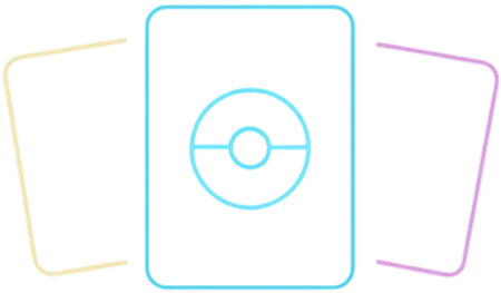 Vibrant neon outline of trading cards on a dark background